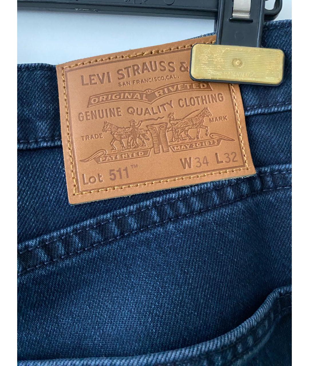 LEVI'S Темно-синие хлопковые прямые джинсы, фото 5