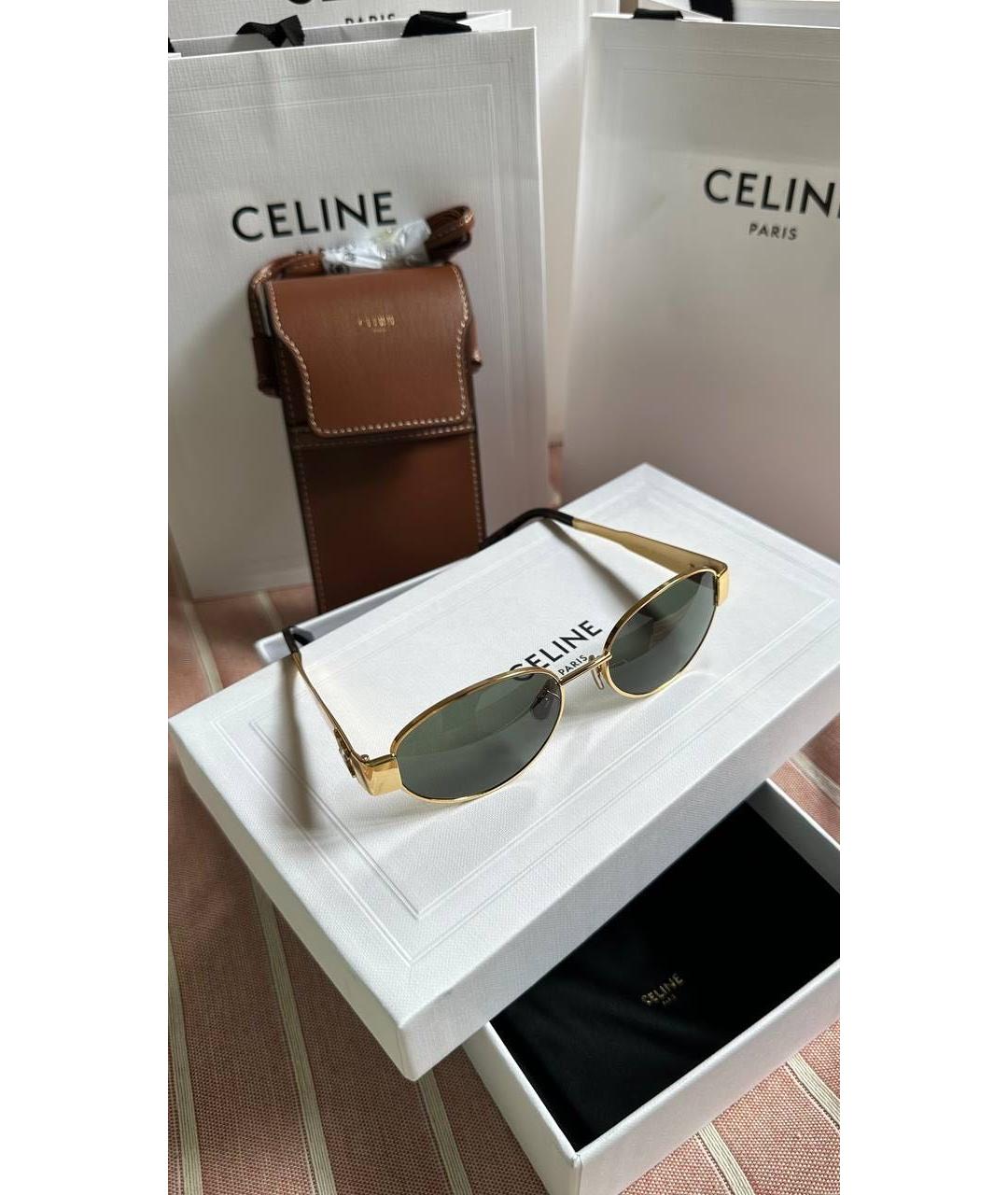 CELINE Золотые металлические солнцезащитные очки, фото 2