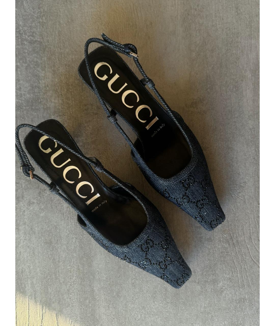 GUCCI Синие текстильные туфли, фото 2