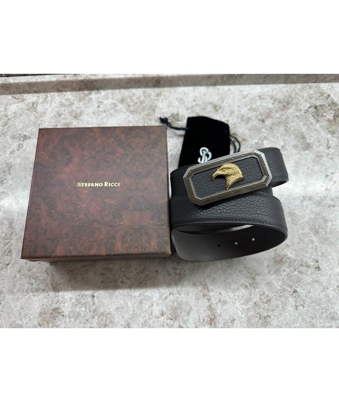 STEFANO RICCI Антрацитовый кожаный ремень, фото 4
