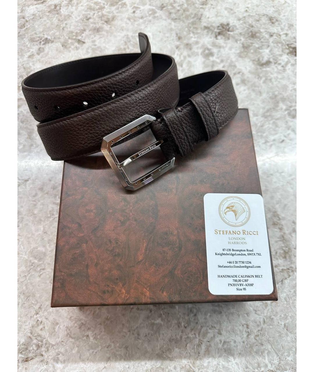 STEFANO RICCI Коричневый кожаный ремень, фото 4