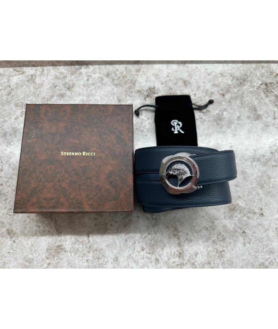 STEFANO RICCI Темно-синий кожаный ремень, фото 2