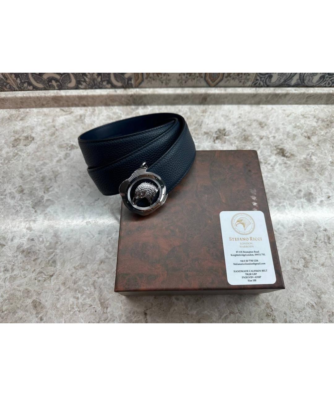 STEFANO RICCI Темно-синий кожаный ремень, фото 4