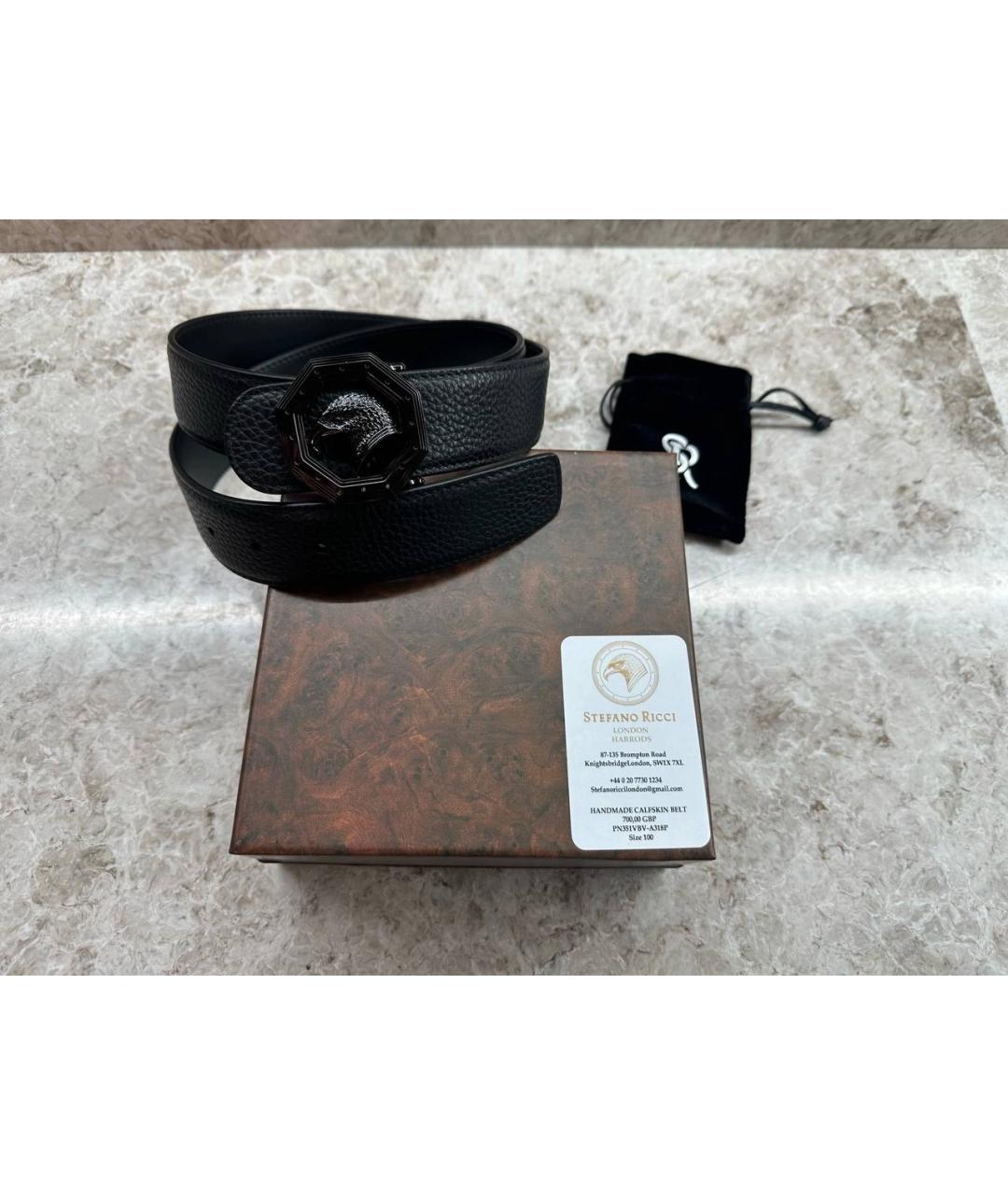 STEFANO RICCI Черный кожаный ремень, фото 4