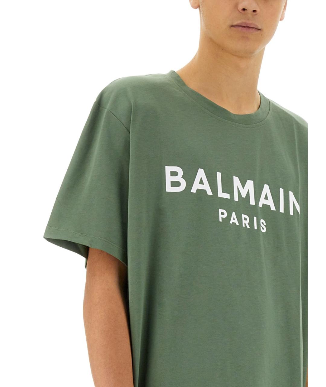 BALMAIN Зеленая хлопковая футболка, фото 4