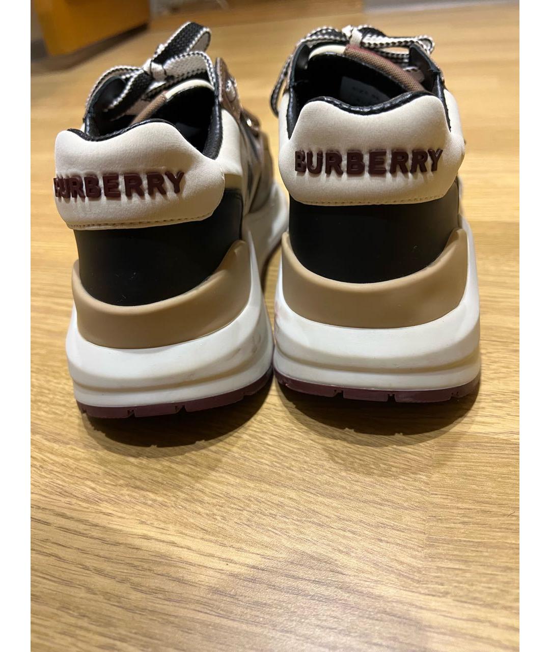 BURBERRY Коричневые кожаные кроссовки, фото 4