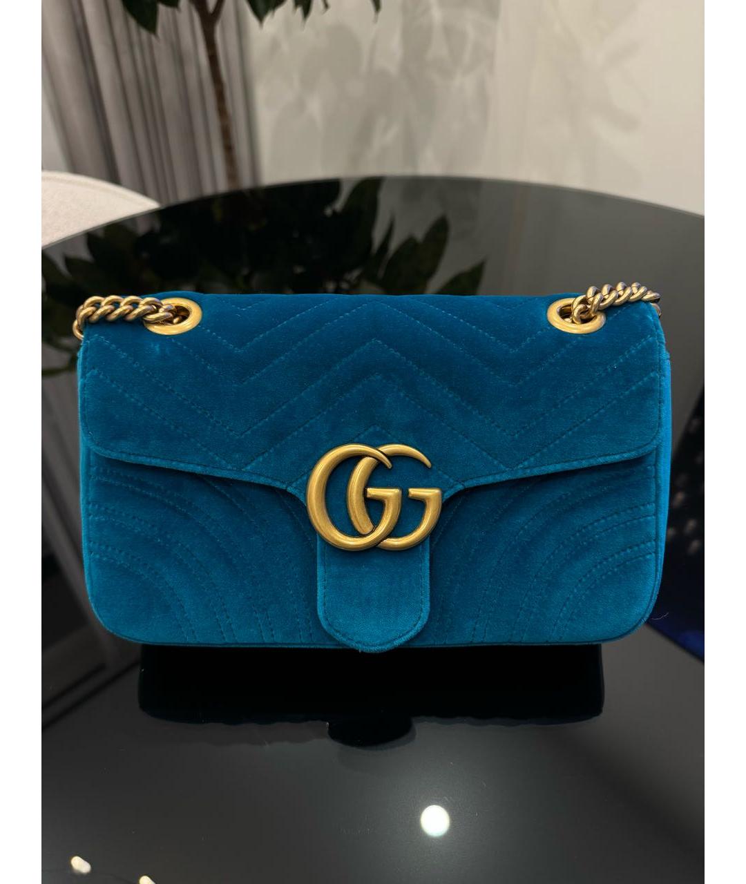 GUCCI Бирюзовая бархатная сумка через плечо, фото 9