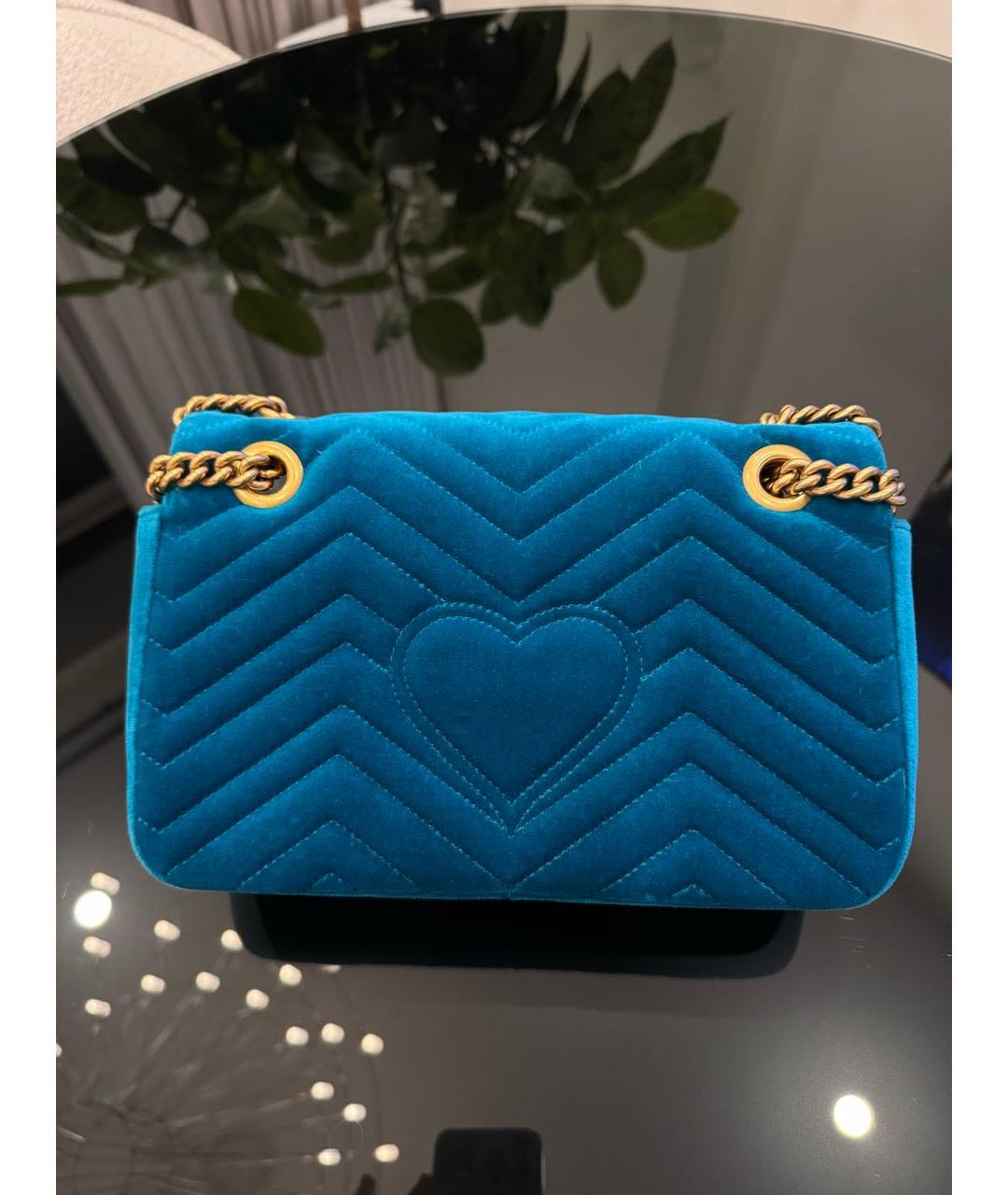 GUCCI Бирюзовая бархатная сумка через плечо, фото 3
