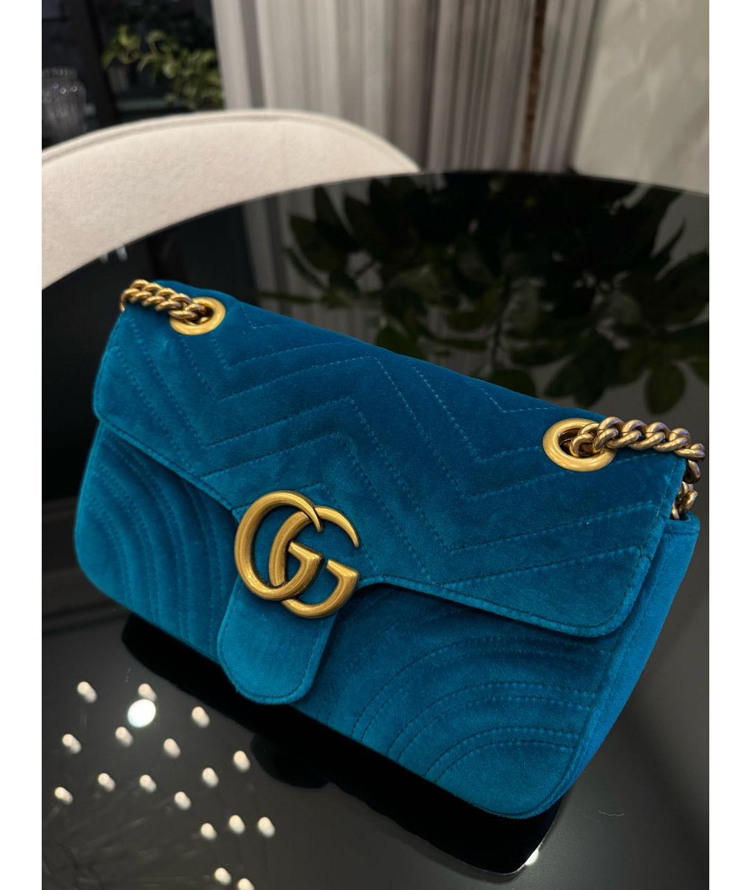 GUCCI Бирюзовая бархатная сумка через плечо, фото 4
