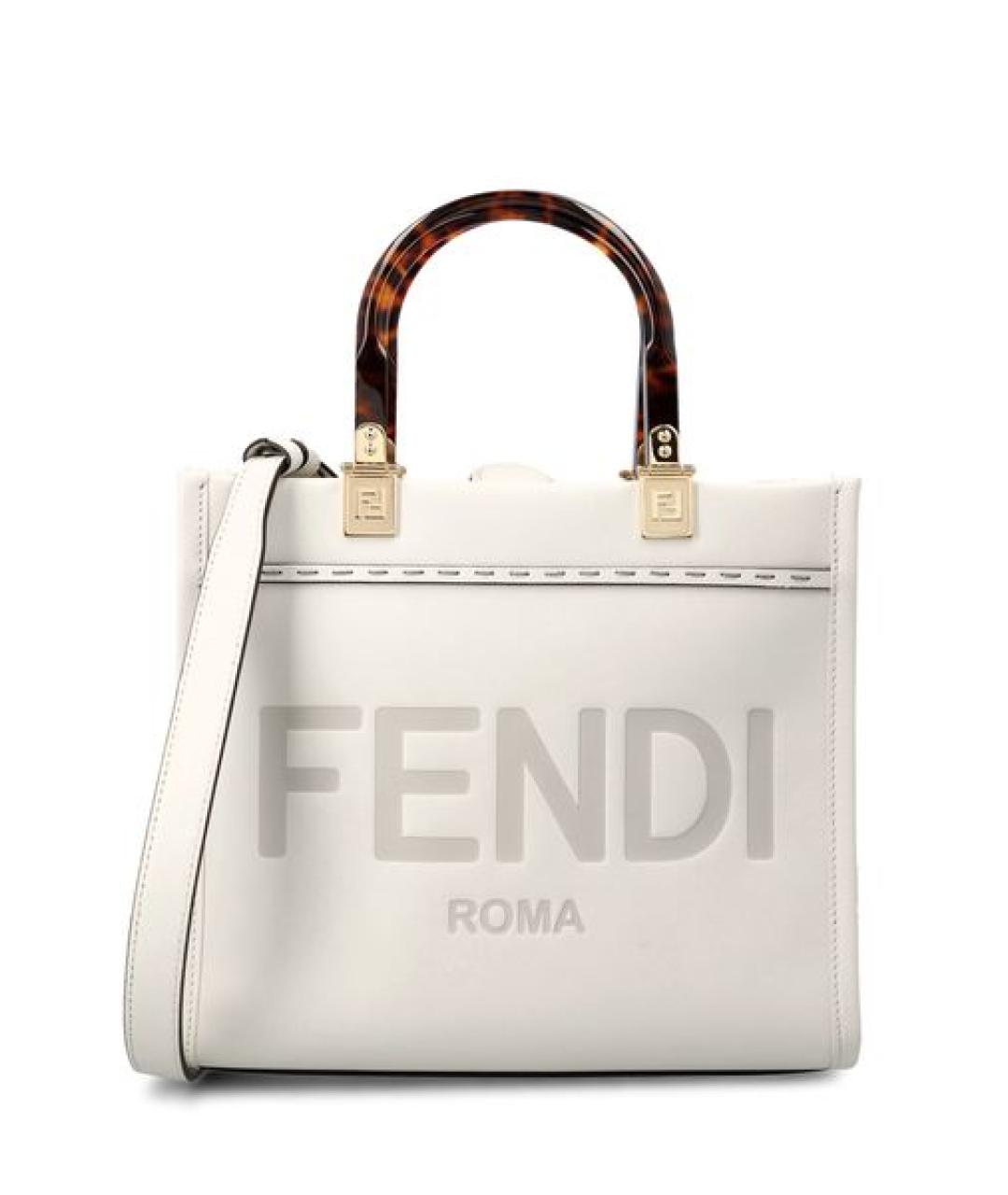 FENDI Белая кожаная сумка тоут, фото 1