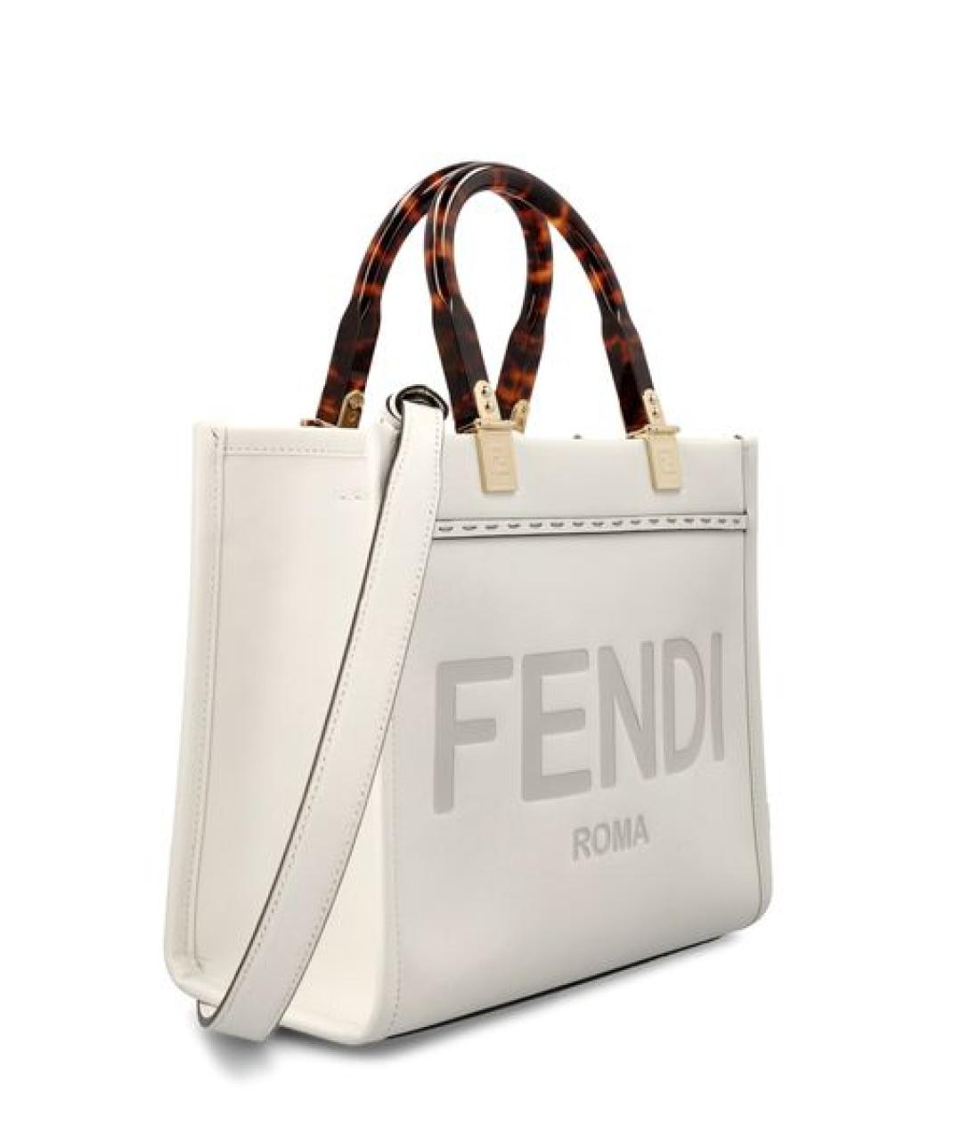 FENDI Белая кожаная сумка тоут, фото 3