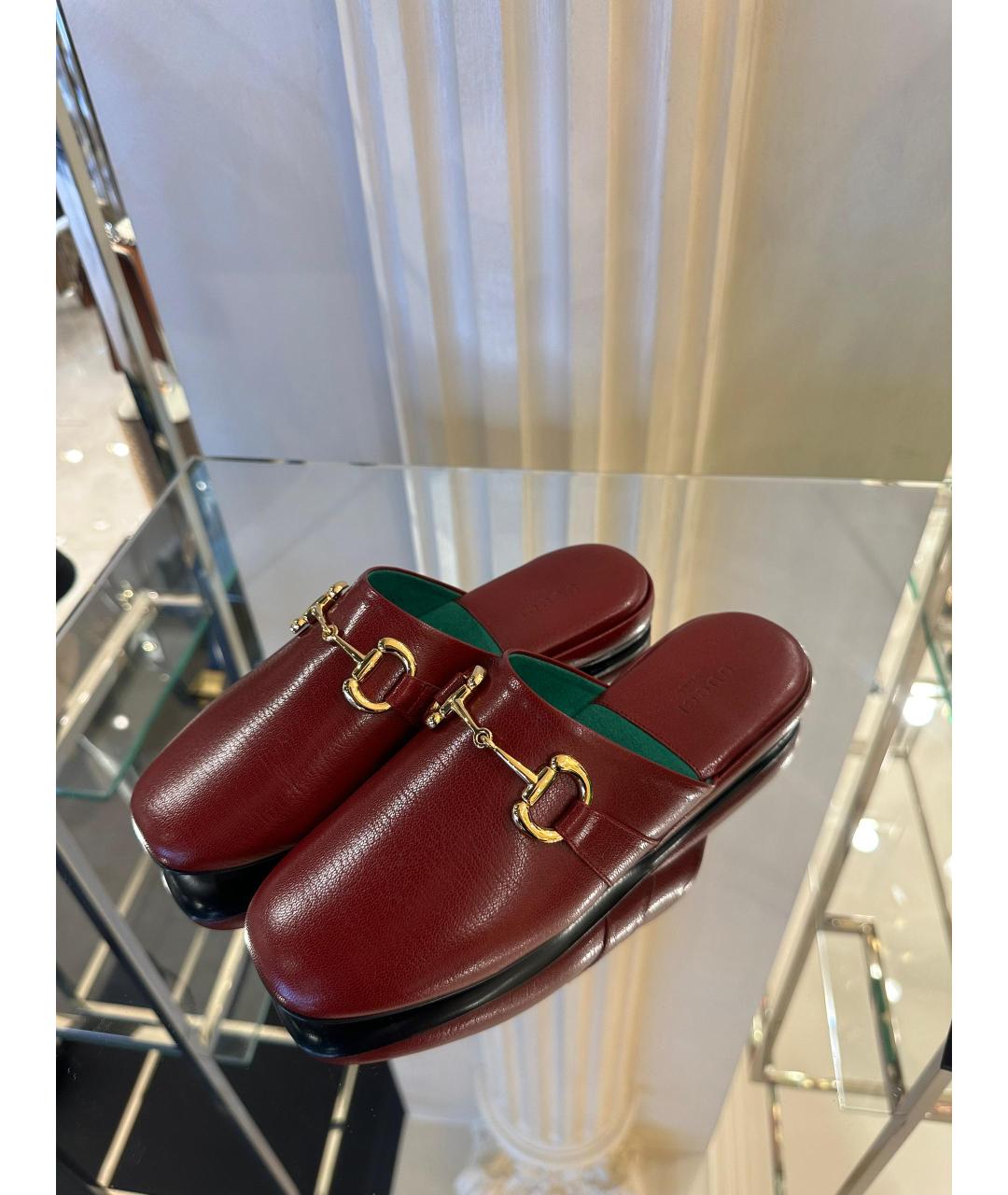 GUCCI Бордовые кожаные мюли, фото 4