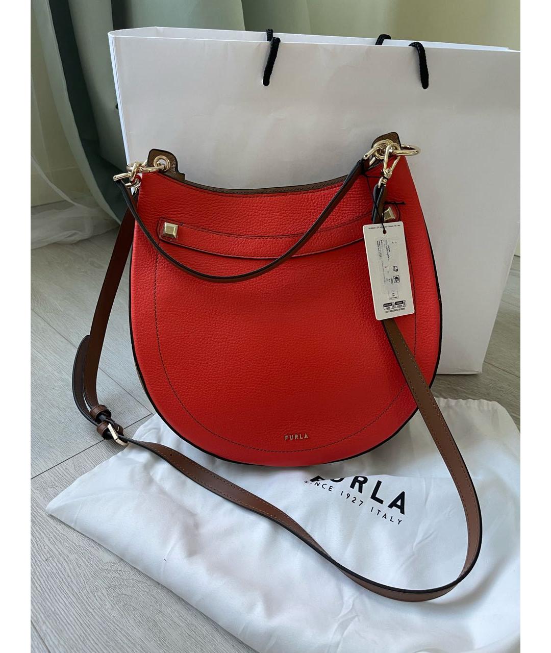 FURLA Оранжевая кожаная сумка через плечо, фото 5