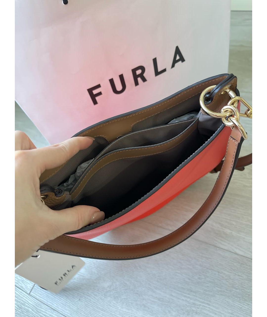 FURLA Оранжевая кожаная сумка через плечо, фото 4