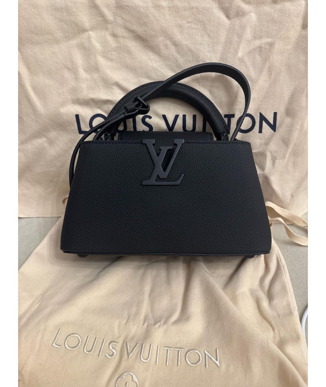 LOUIS VUITTON Черная кожаная сумка с короткими ручками, фото 4