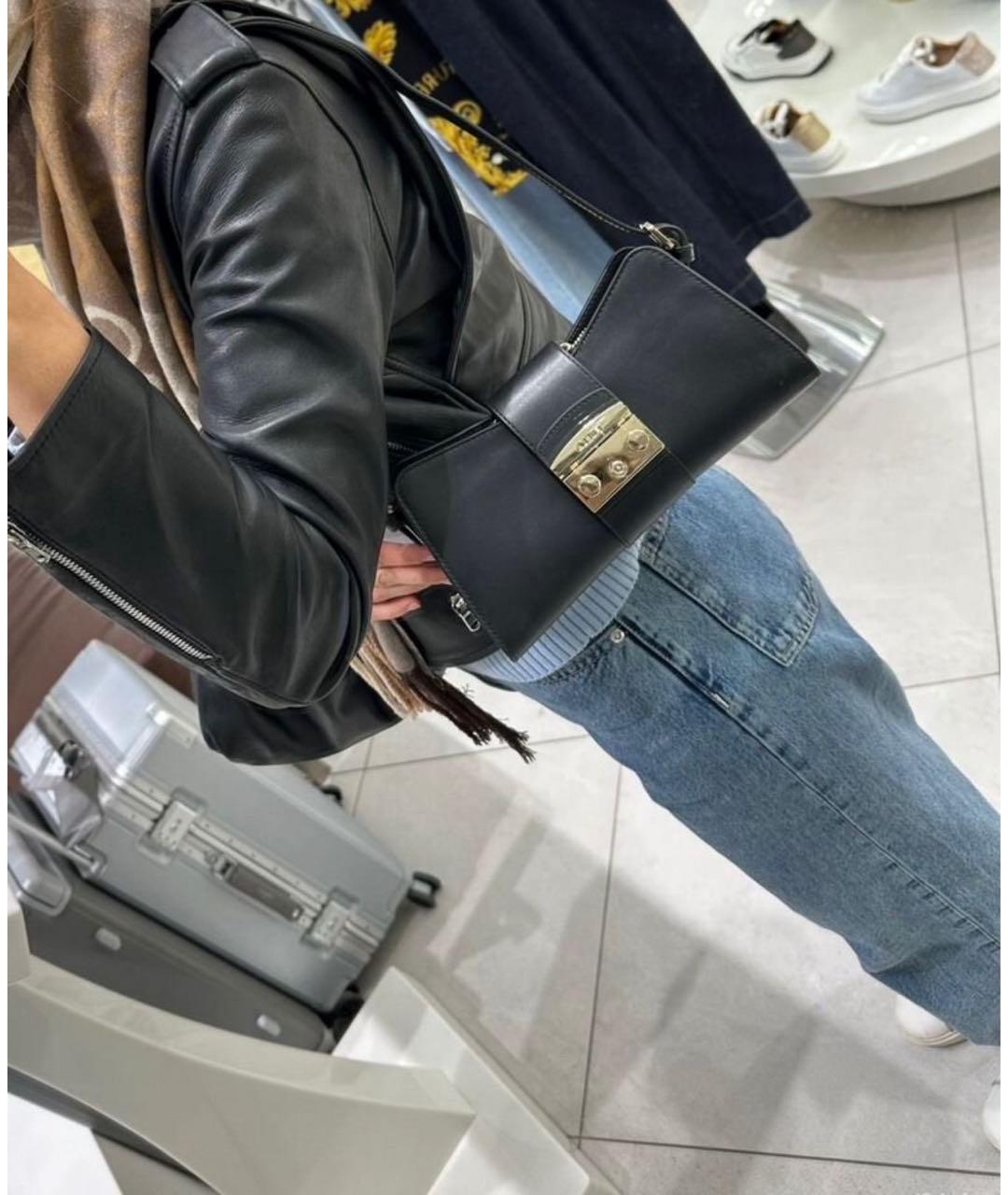 FURLA Черная кожаная сумка через плечо, фото 5