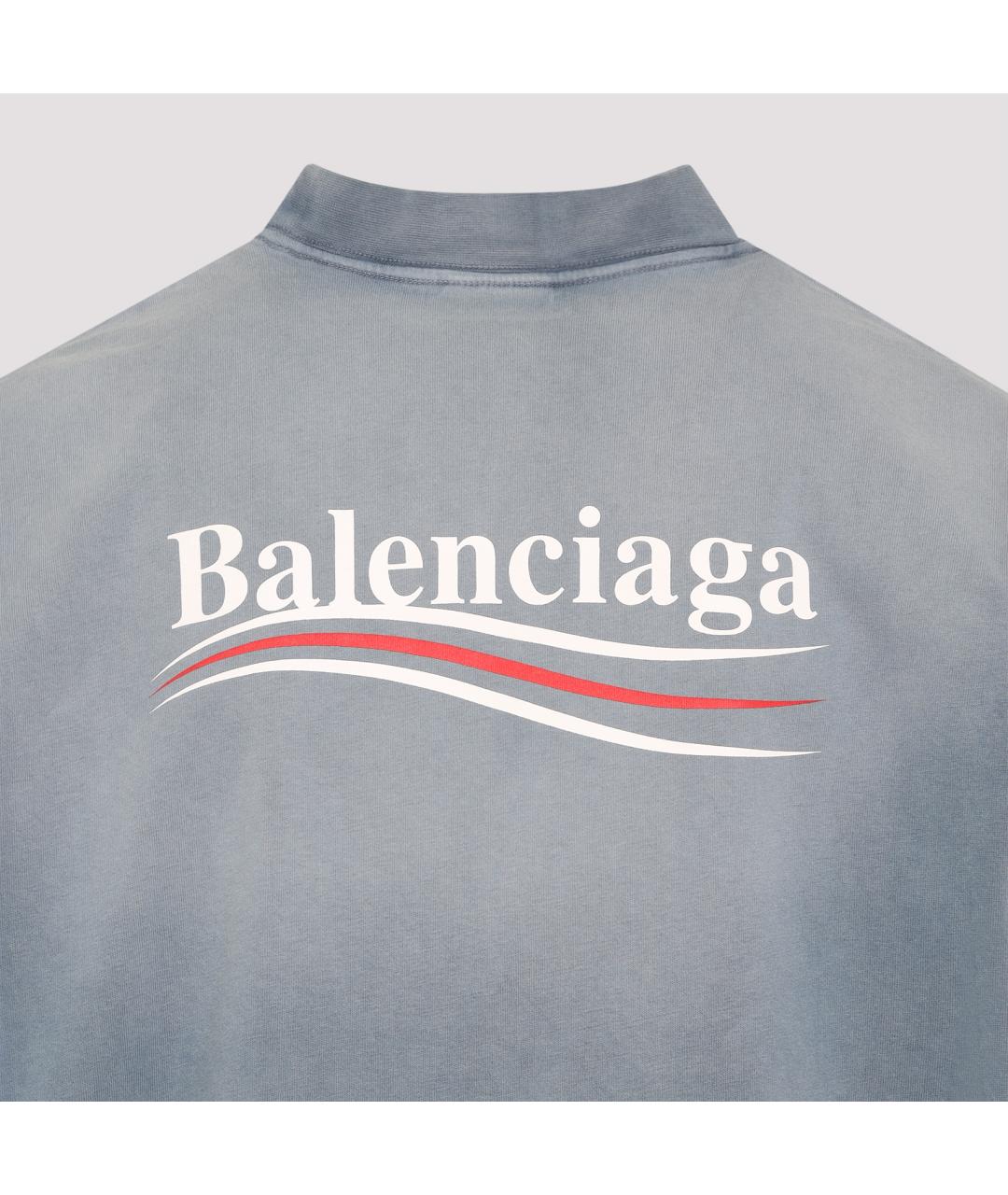 BALENCIAGA Голубая хлопковая футболка, фото 4