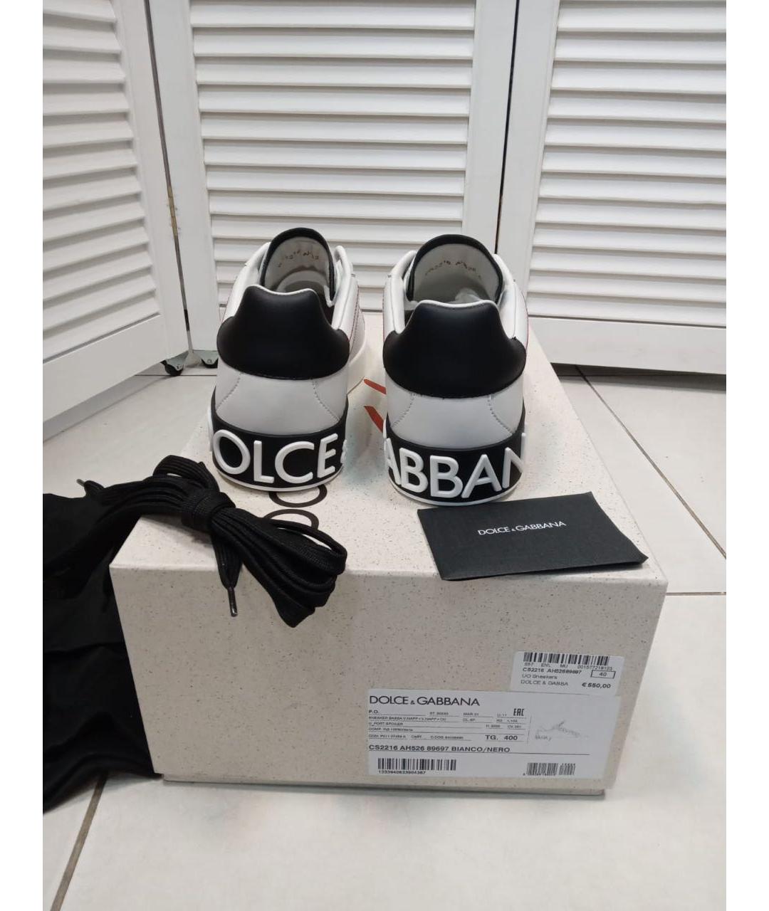 DOLCE&GABBANA Белые кожаные кеды, фото 3