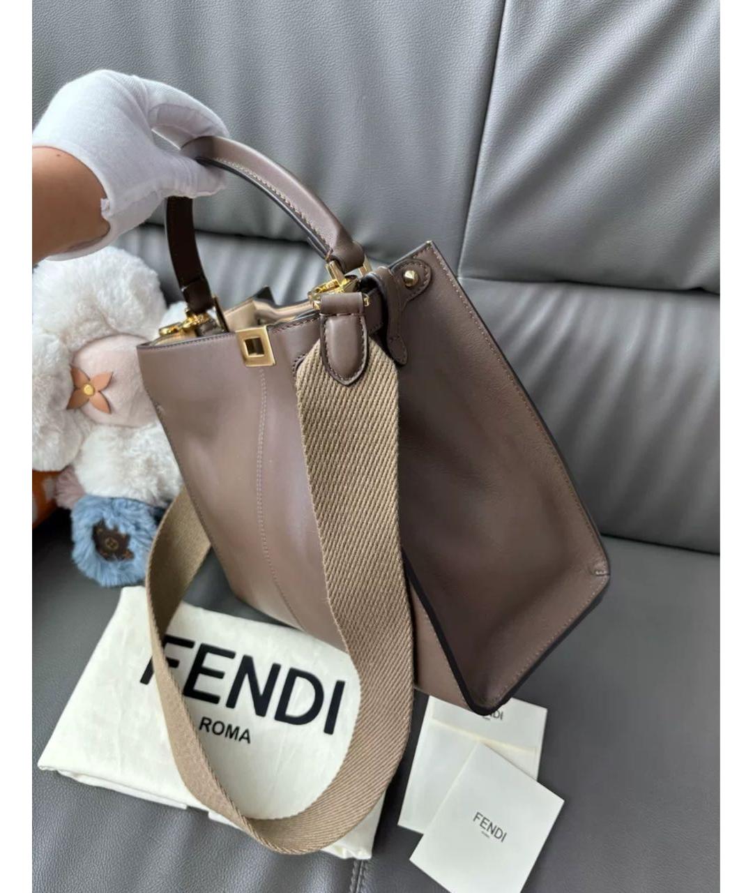 FENDI Коричневая кожаная сумка тоут, фото 2