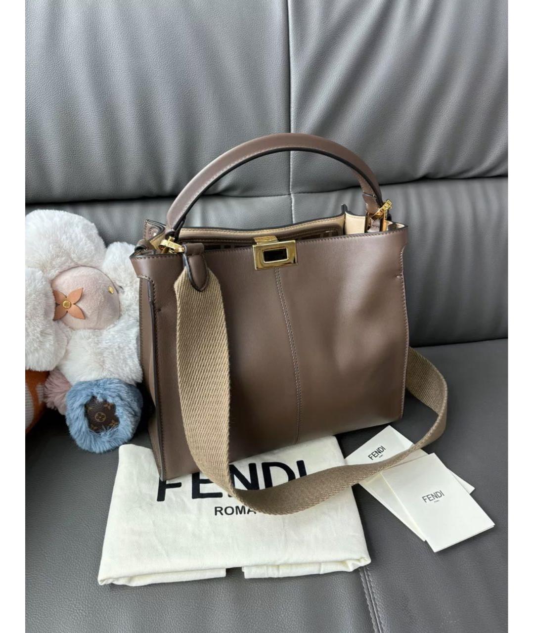 FENDI Коричневая кожаная сумка тоут, фото 3