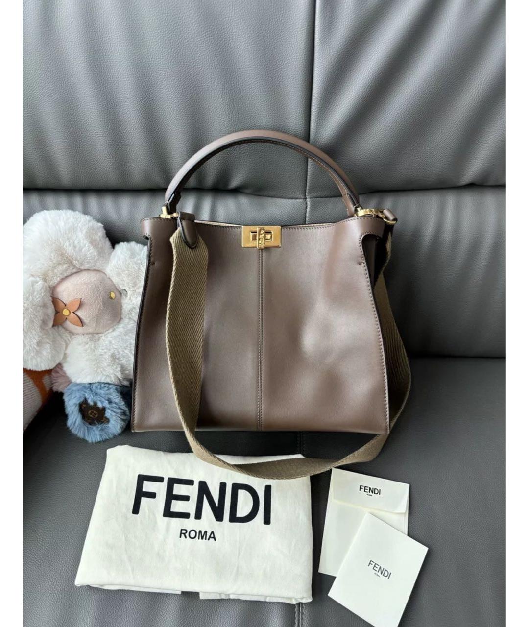 FENDI Коричневая кожаная сумка тоут, фото 7