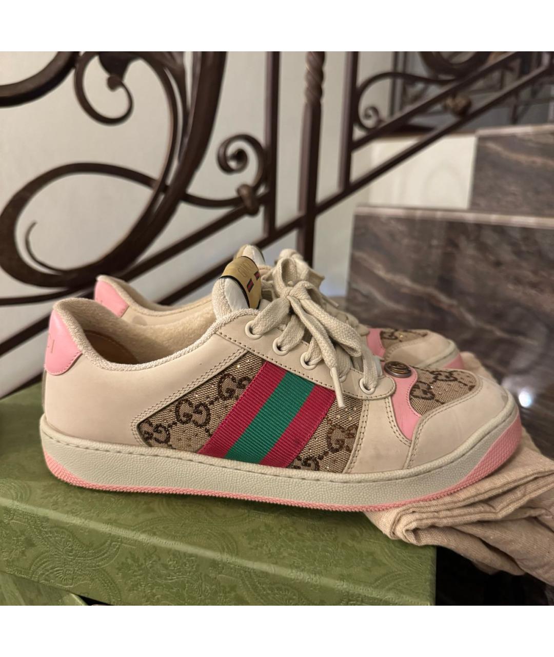GUCCI Бежевые замшевые кеды, фото 6