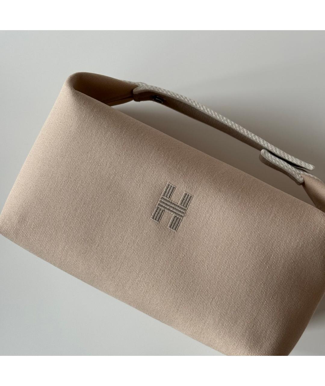 HERMES BEAUTY Бежевая шерстяная косметичка, фото 4