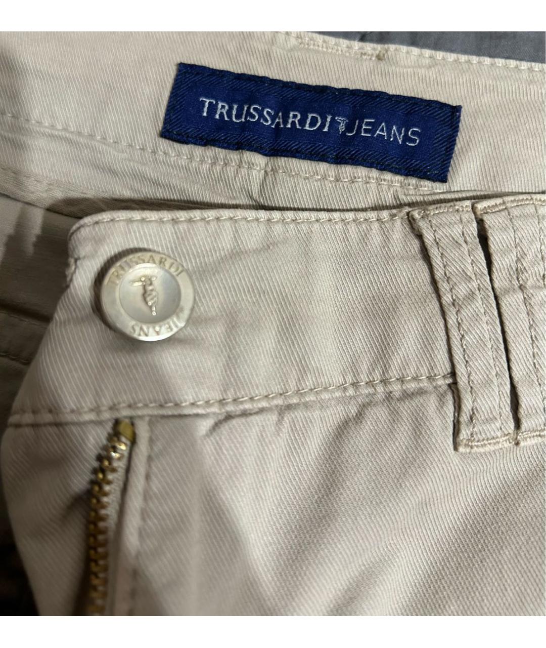 TRUSSARDI JEANS Бежевые хлопко-эластановые брюки широкие, фото 5