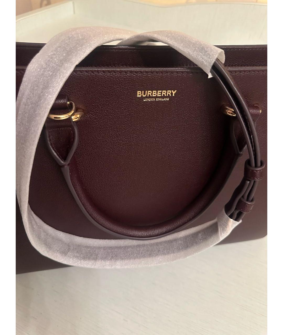 BURBERRY Бордовая кожаная сумка с короткими ручками, фото 5