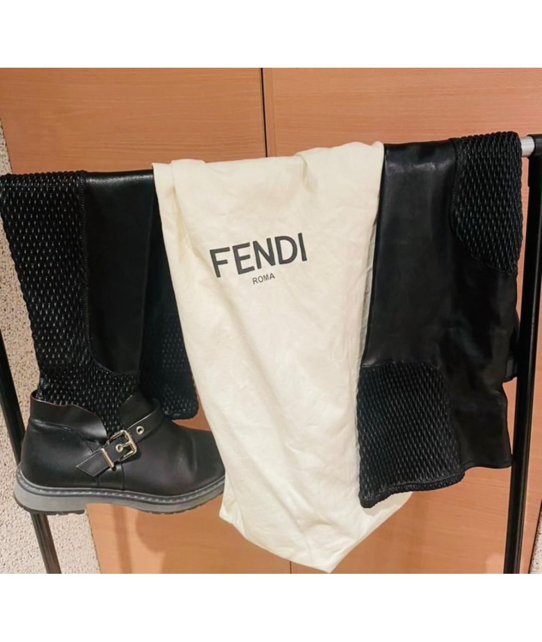 FENDI Черные кожаные ботфорты, фото 3