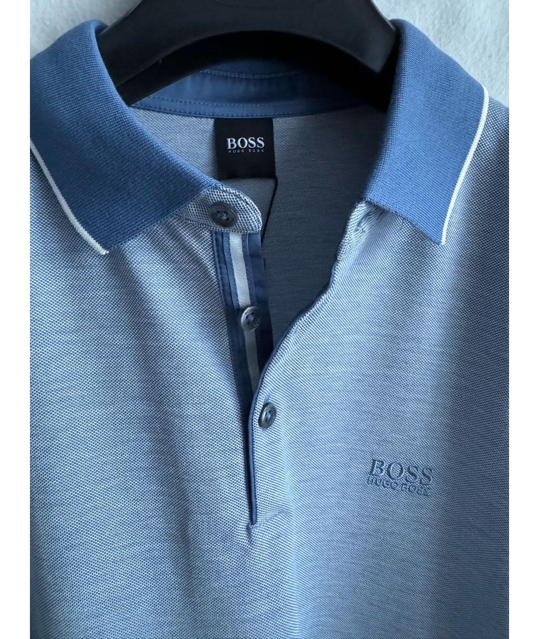 HUGO BOSS Голубое хлопковое поло с коротким рукавом, фото 3