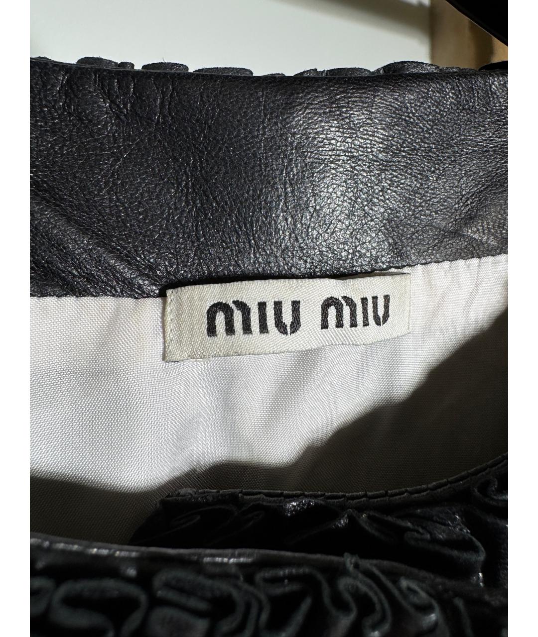MIU MIU Черное кожаное повседневное платье, фото 2