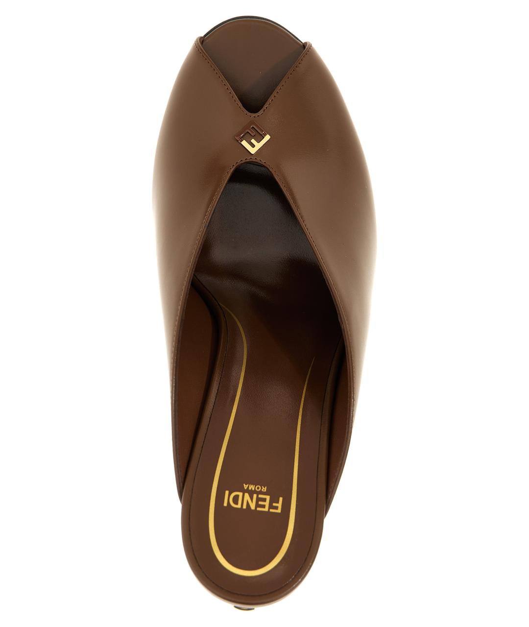 FENDI Коричневые кожаные мюли, фото 4