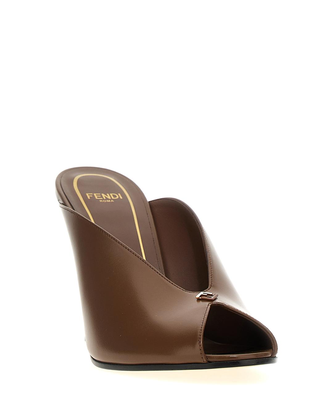 FENDI Коричневые кожаные мюли, фото 2