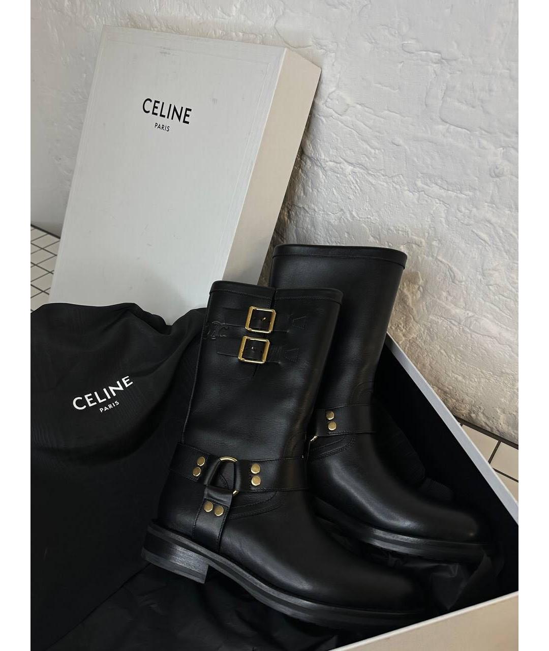 CELINE Черные кожаные сапоги, фото 6