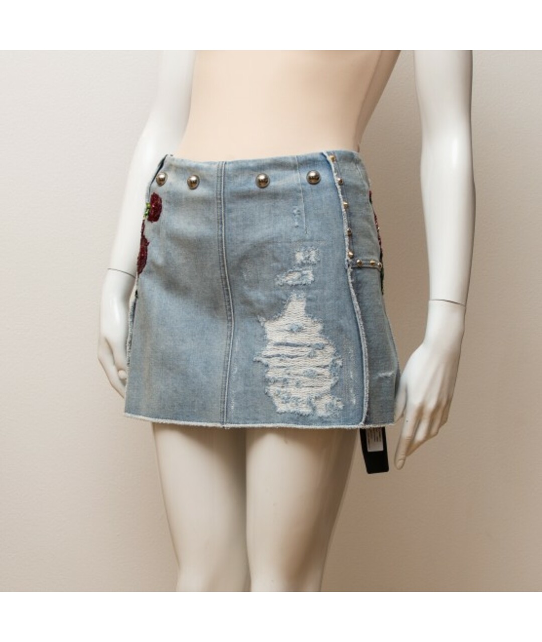 DOLCE&GABBANA Голубая хлопковая юбка мини, фото 8