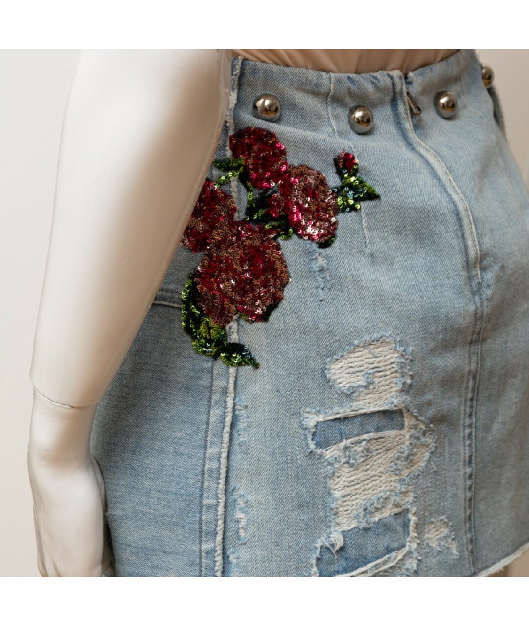 DOLCE&GABBANA Голубая хлопковая юбка мини, фото 4