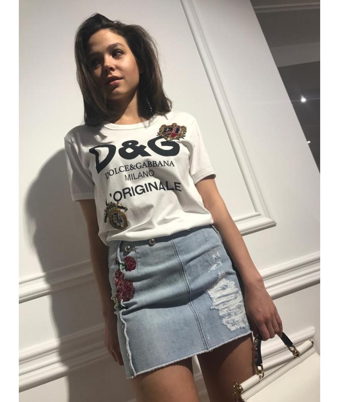 DOLCE&GABBANA Голубая хлопковая юбка мини, фото 9