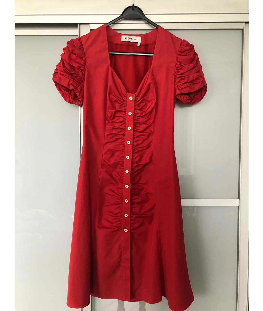 YVES SAINT LAURENT VINTAGE Красное хлопковое платье, фото 3