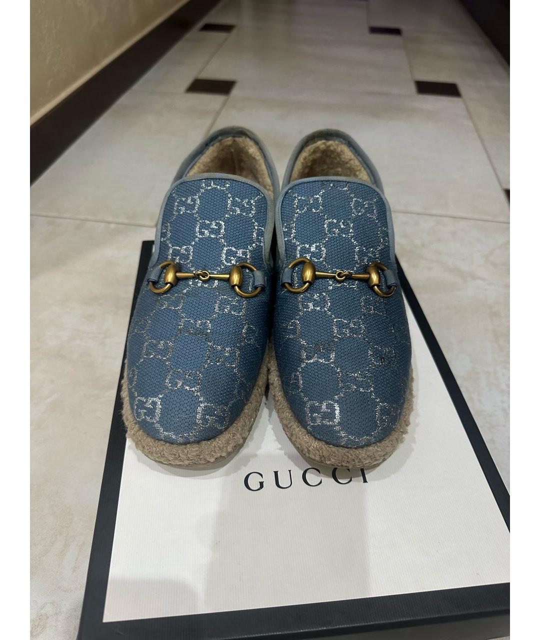 GUCCI Синие текстильные лоферы, фото 2