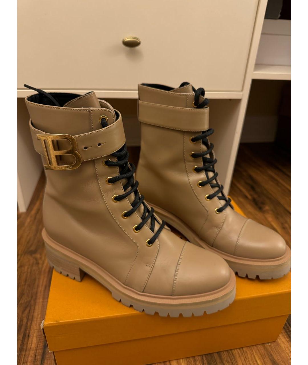 BALMAIN Бежевые кожаные ботинки, фото 3