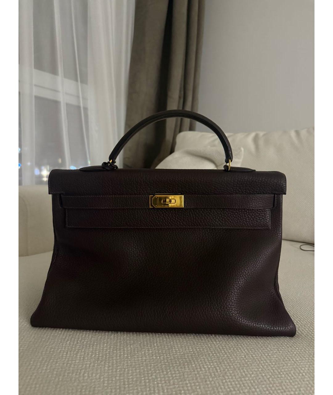 HERMES Коричневая кожаная сумка с короткими ручками, фото 5