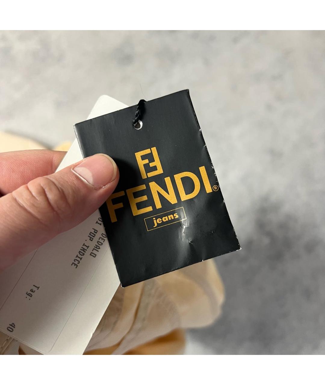 FENDI Бежевые хлопковые брюки широкие, фото 8