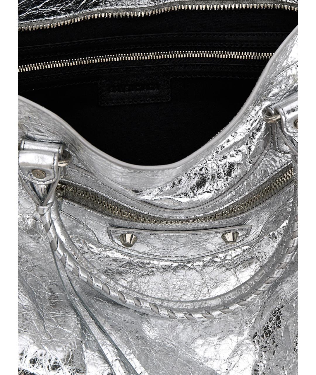 BALENCIAGA Серебряная кожаная сумка тоут, фото 4