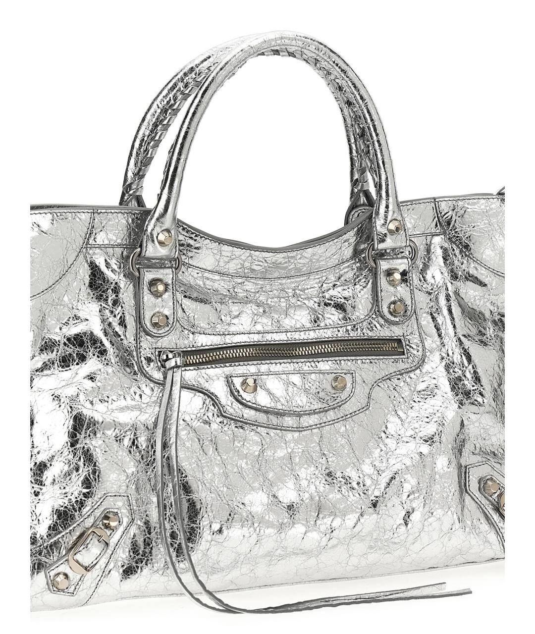BALENCIAGA Серебряная кожаная сумка тоут, фото 3