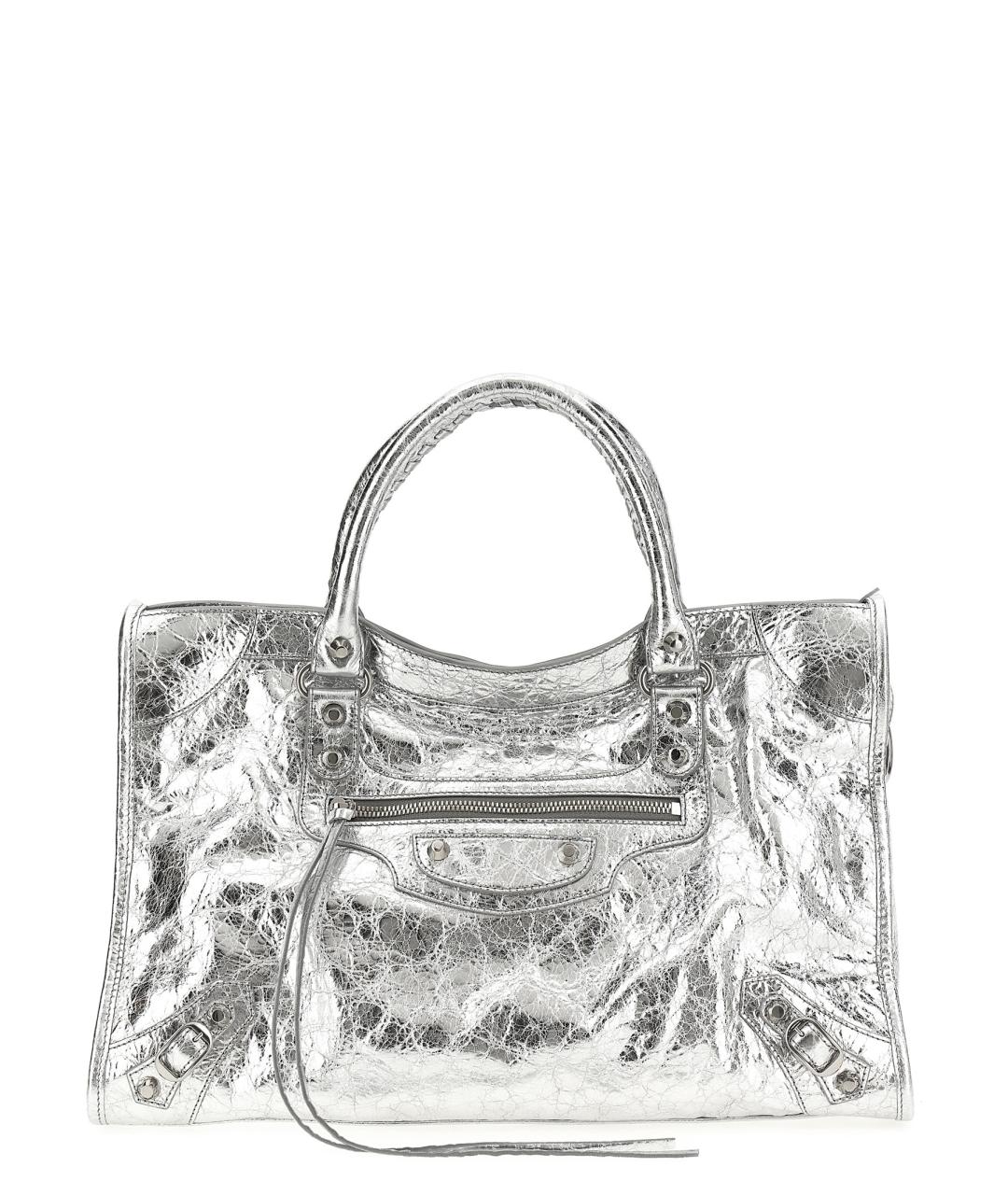 BALENCIAGA Серебряная кожаная сумка тоут, фото 1