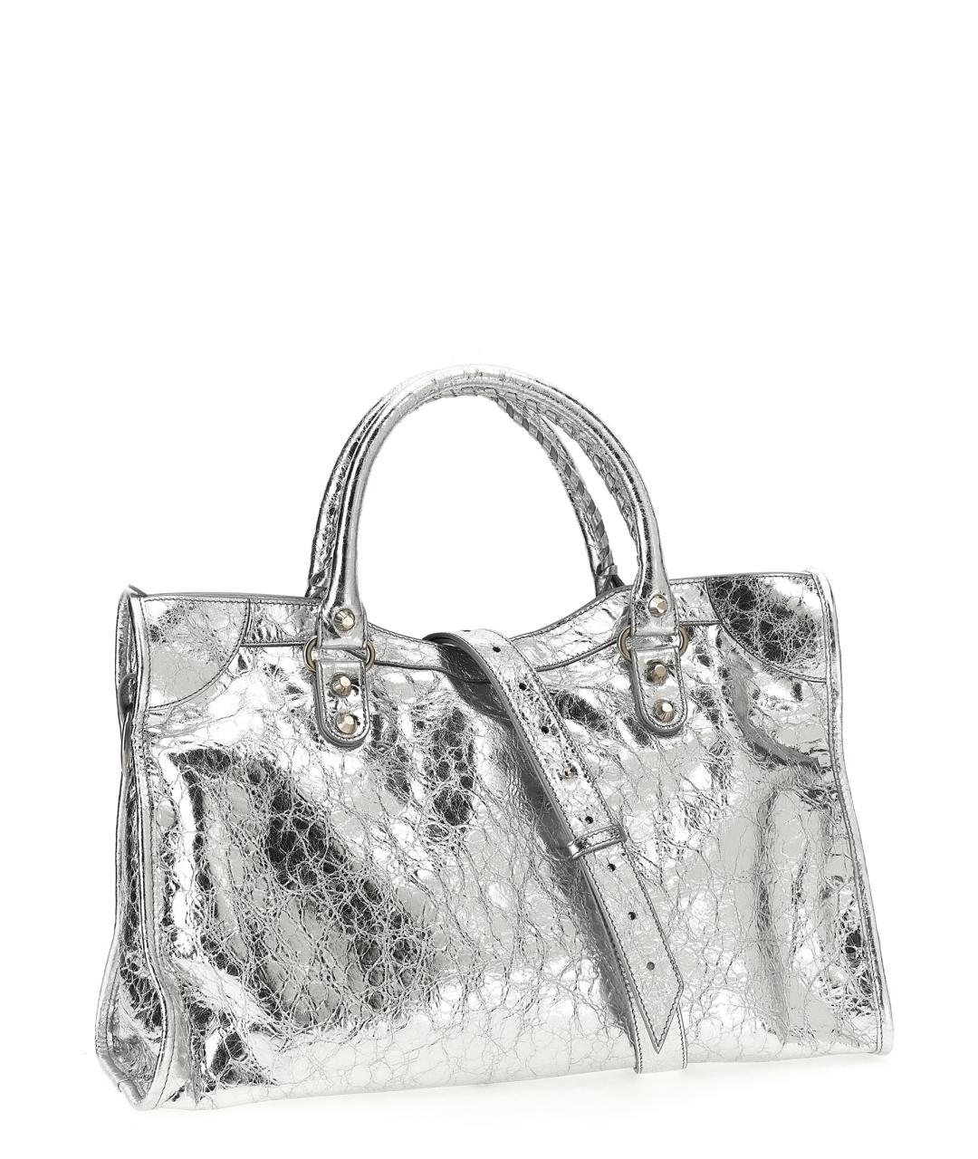 BALENCIAGA Серебряная кожаная сумка тоут, фото 2