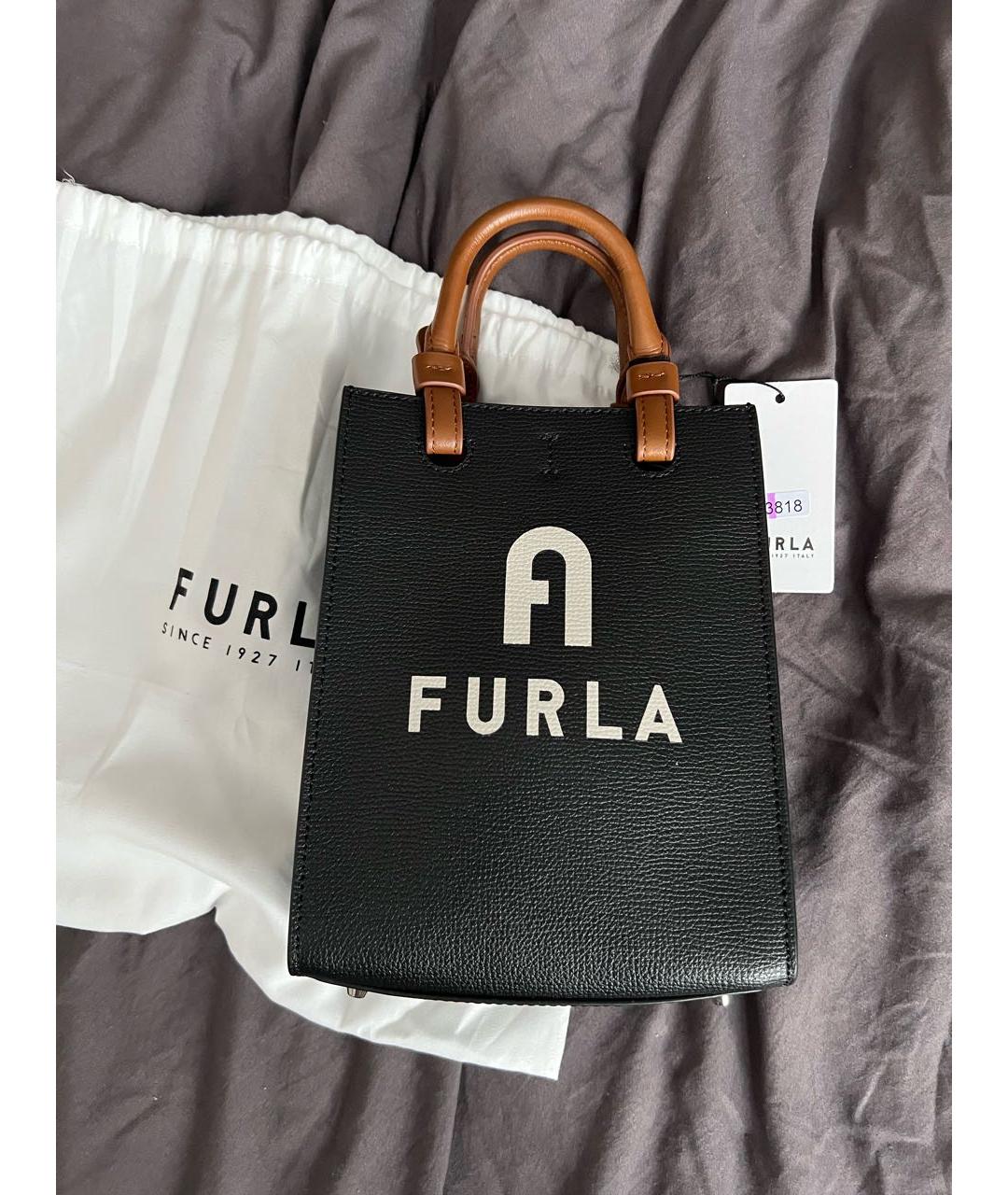 FURLA Черная кожаная сумка тоут, фото 2