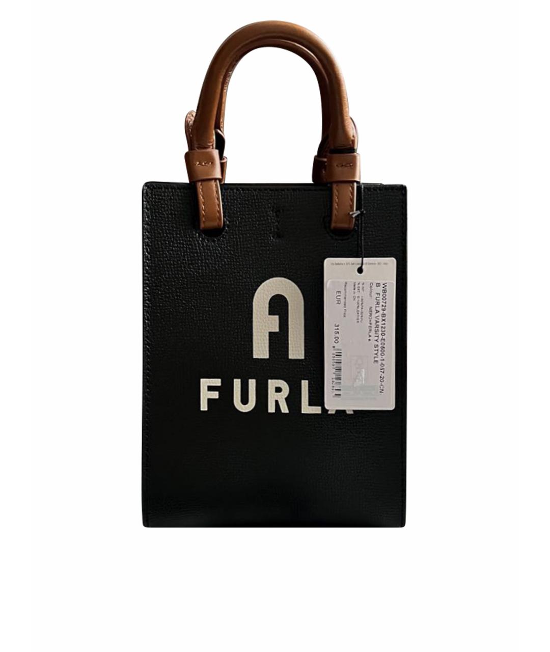 FURLA Черная кожаная сумка тоут, фото 1