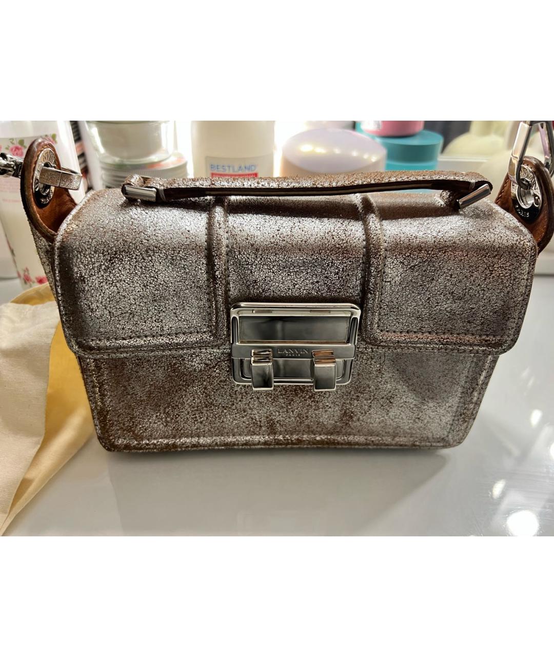LANVIN Серебряная кожаная сумка с короткими ручками, фото 8